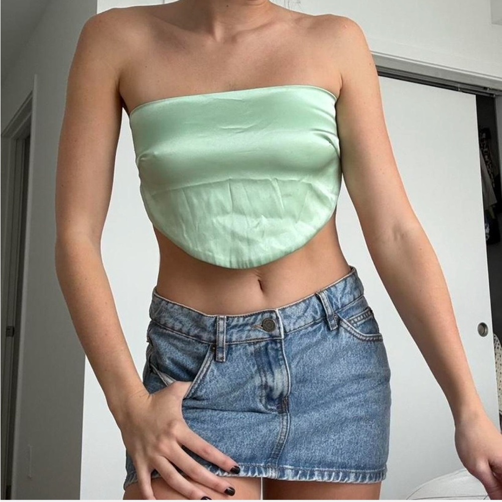 Silky Green Strapless Top